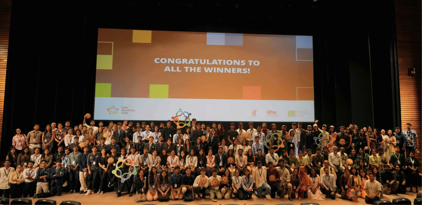Participants on stage at the Solar Decathlon India 2025 finals