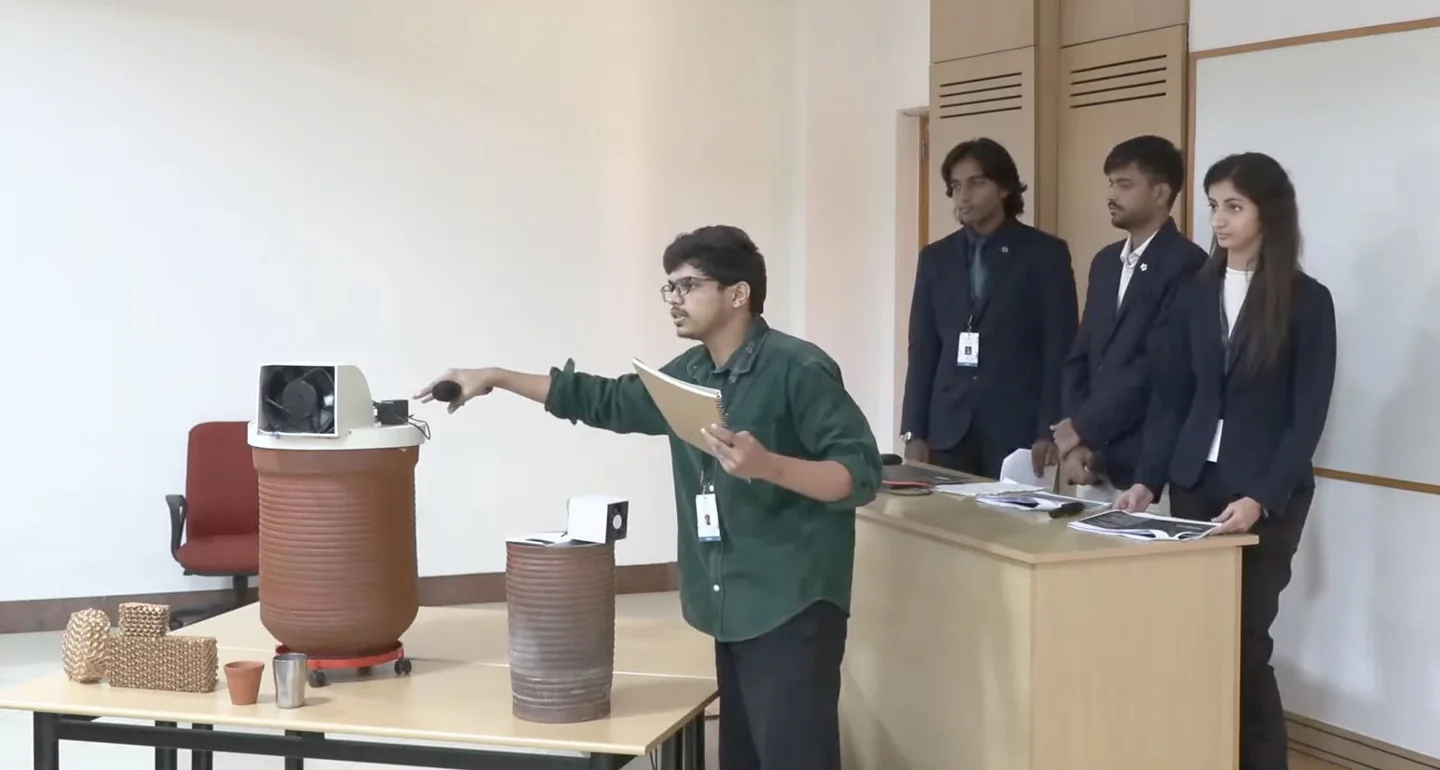 Arnav presenting the TerraTrunk cooling product with Team Gaia at Solar Decathlon India